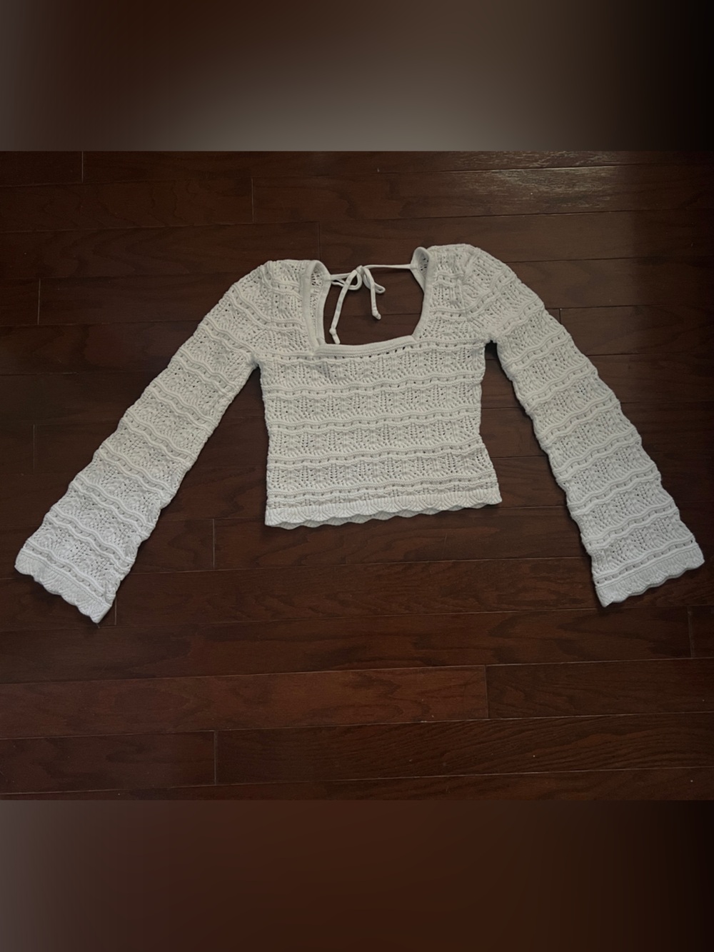 Abercrombie & Fitch White Crochet Tie-Back Sweater